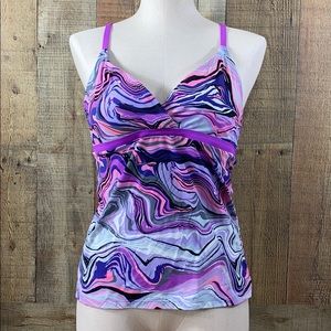 Title 9 Purple Marbled Tie Back Swim Tankini